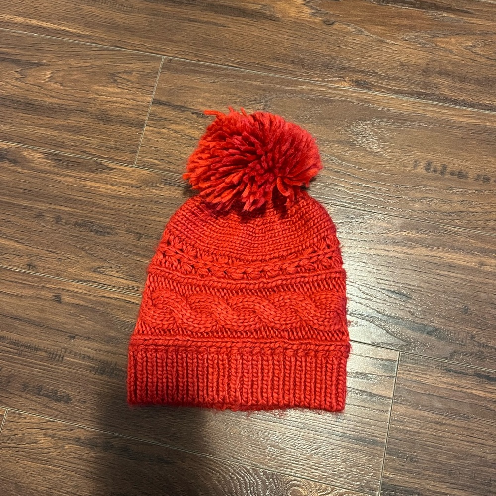 Hollister Vibrant Red Knit Pom-Pom Hat